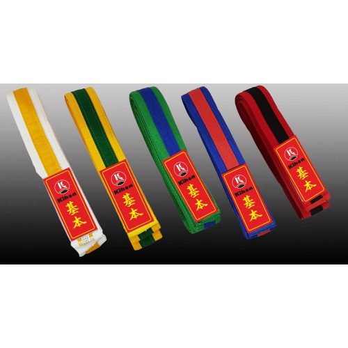 Kétszínű karate övek - KIHON (középen csíkos)